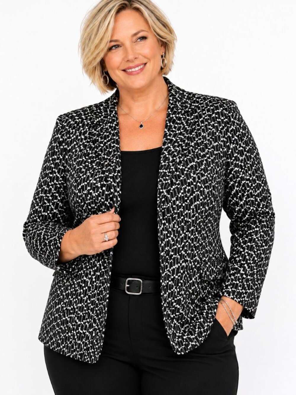 Vintage Evan Picone B&W Textured Print Cotton Blazer